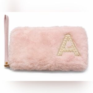 💗 Claire’s Pink Faux Fur Pearl “A” Wristlet Wallet 💗